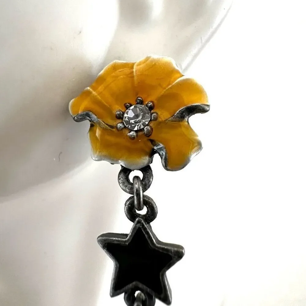 Yellow flower drop earrings